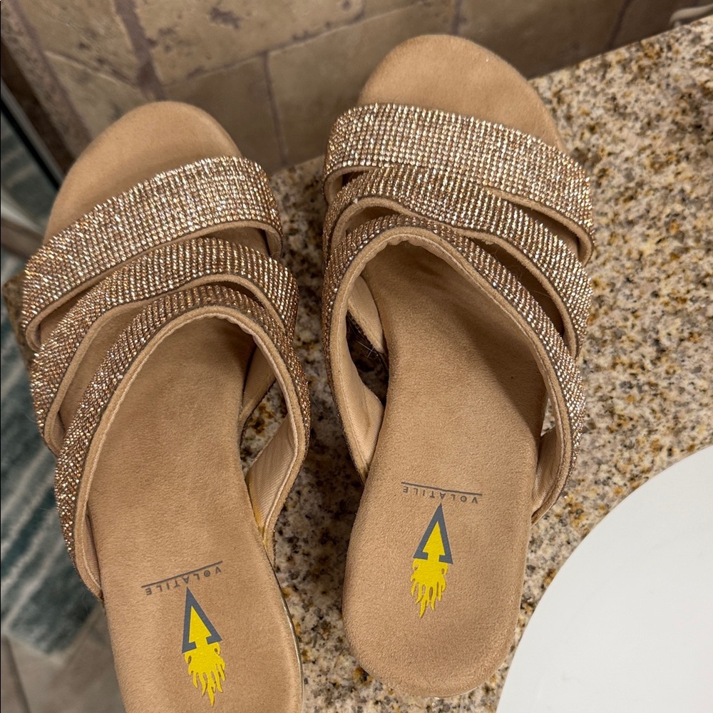 Volatile Tan Sandals with Sparkling Straps